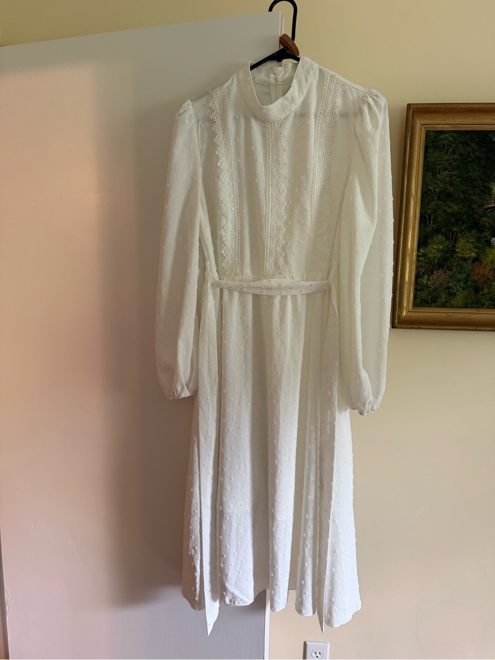 Urban Outfitters White Long-Sleeve Midi Dress with Tie Waist